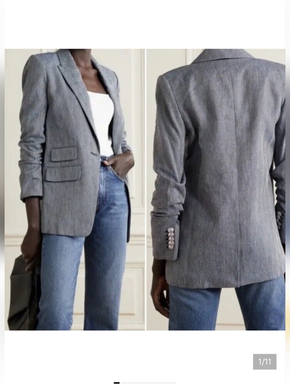 Veronica Beard Cotton Linen Martel Gray Dickey Jacket Blazer Size 0